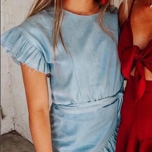 Denim short wrap dress